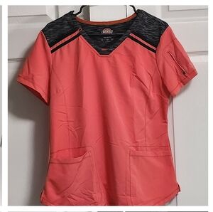 Coral and Black Scrub Top